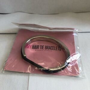 Women Elegant Tie Indent Hairtie Bangle Cuff Stainless Steel Band Bracelet